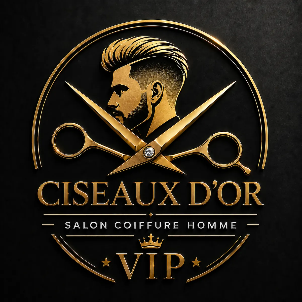 Logo doré de Ciseaux d’Or VIP, coiffeur homme et barbier